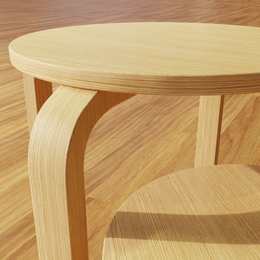 Wooden IKEA Stools Set of 2 Low-poly 3D model_2