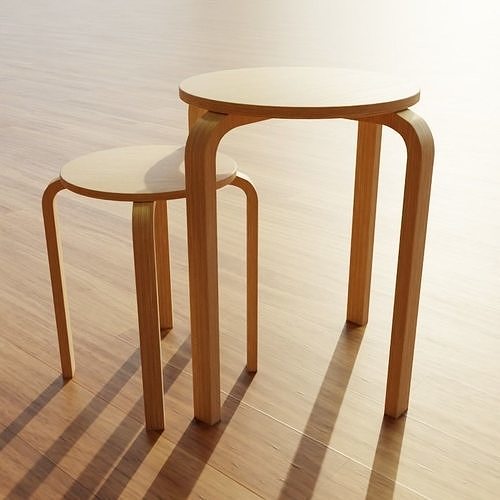 Wooden IKEA Stools Set of 2 Low-poly 3D model