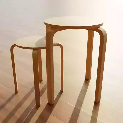 Wooden IKEA Stools Set of 2 Low-poly 3D model