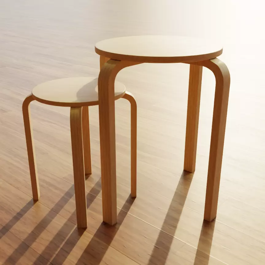 Wooden IKEA Stools Set of 2 Low-poly 3D model_0