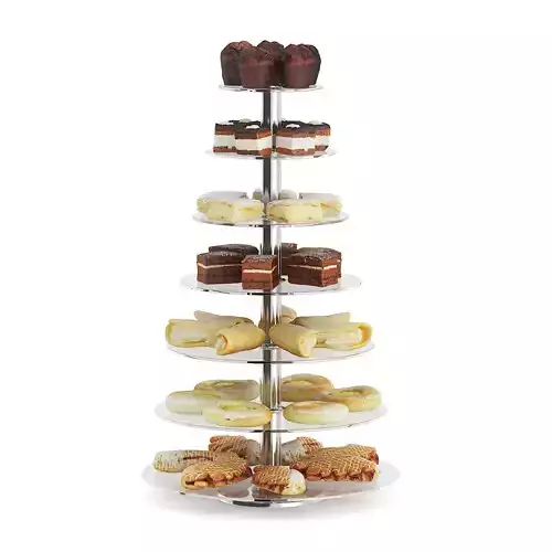 Glass Stand with Sweatrolls and Cakes 3D model