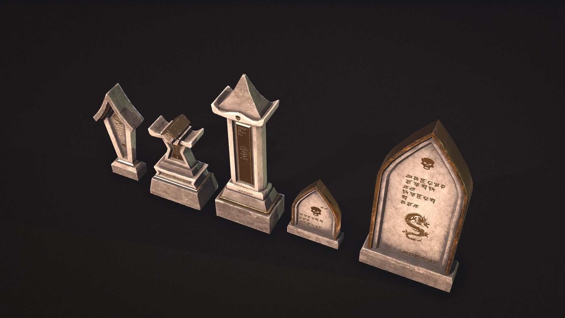 Fantasy Gravestones Low-poly Game-ready Low-poly 3D model_5