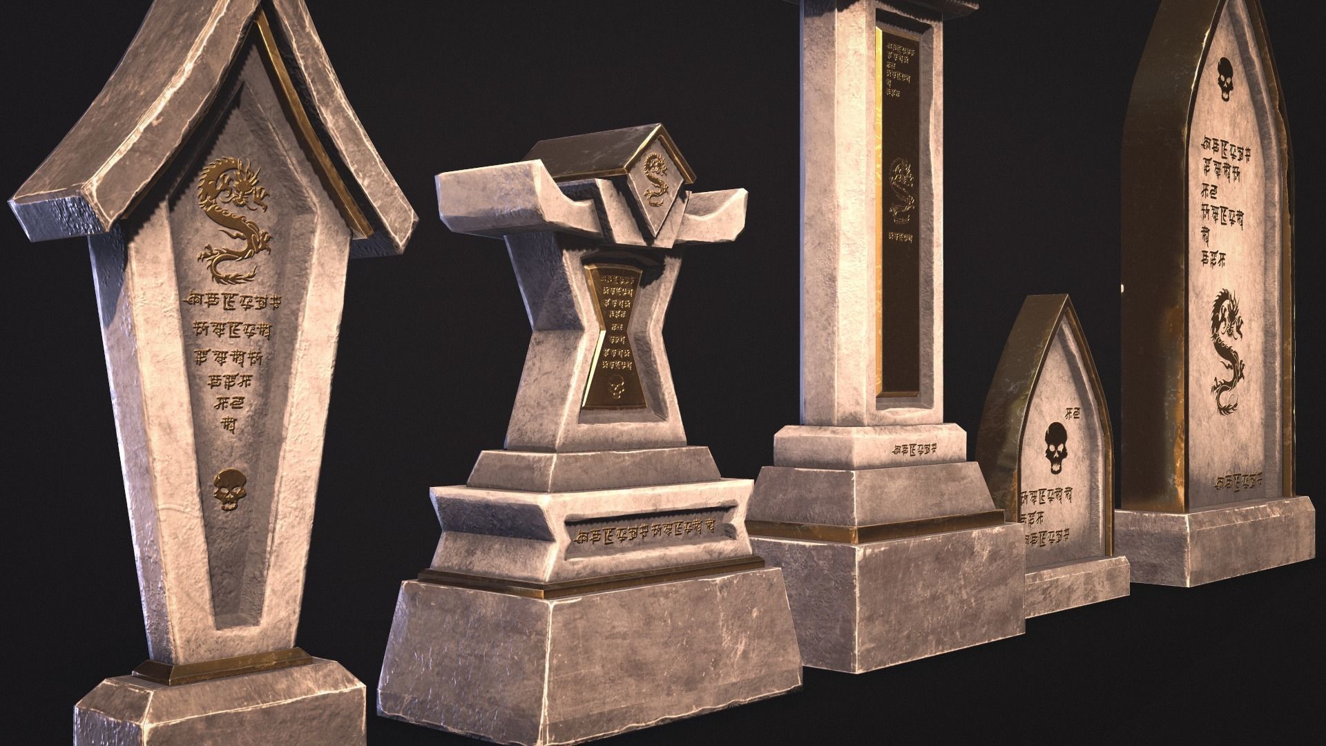 Fantasy Gravestones Low-poly Game-ready Low-poly 3D model_7