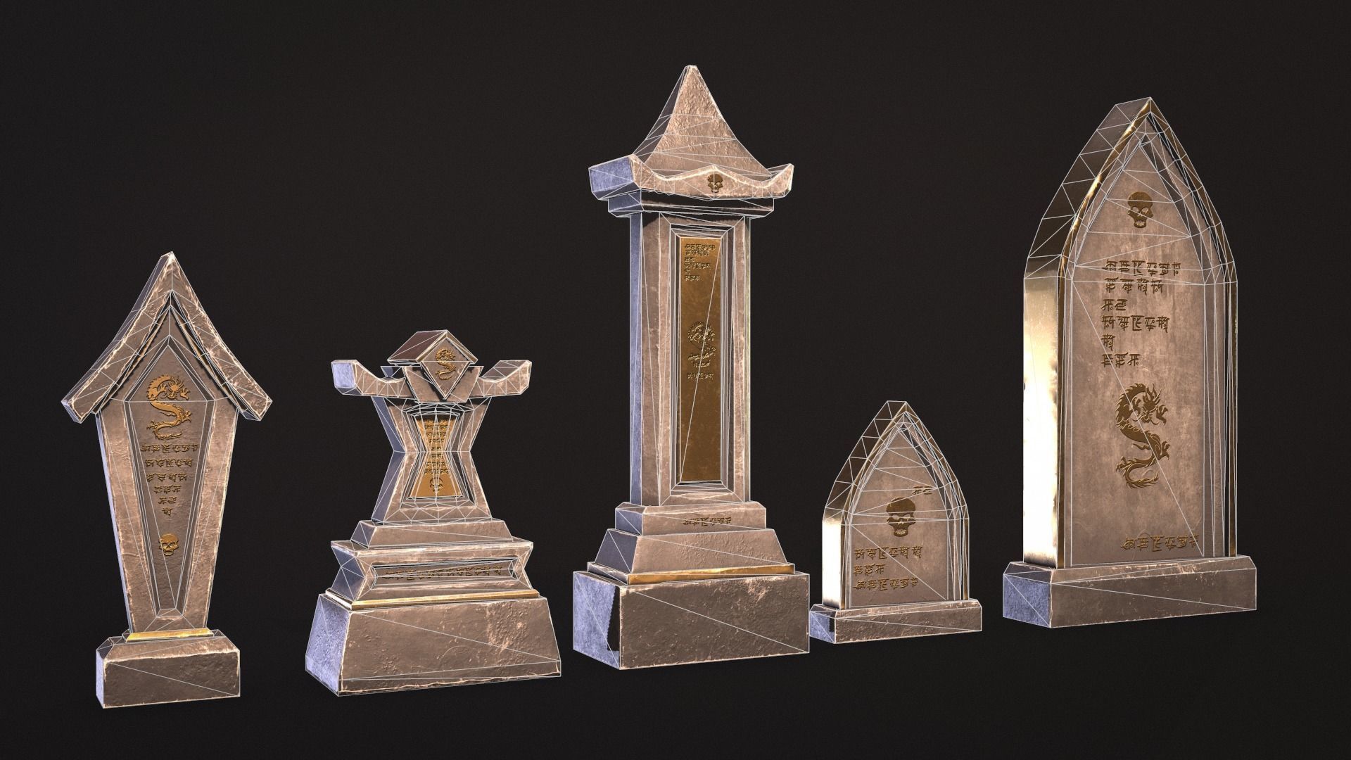 Fantasy Gravestones Low-poly Game-ready Low-poly 3D model_12