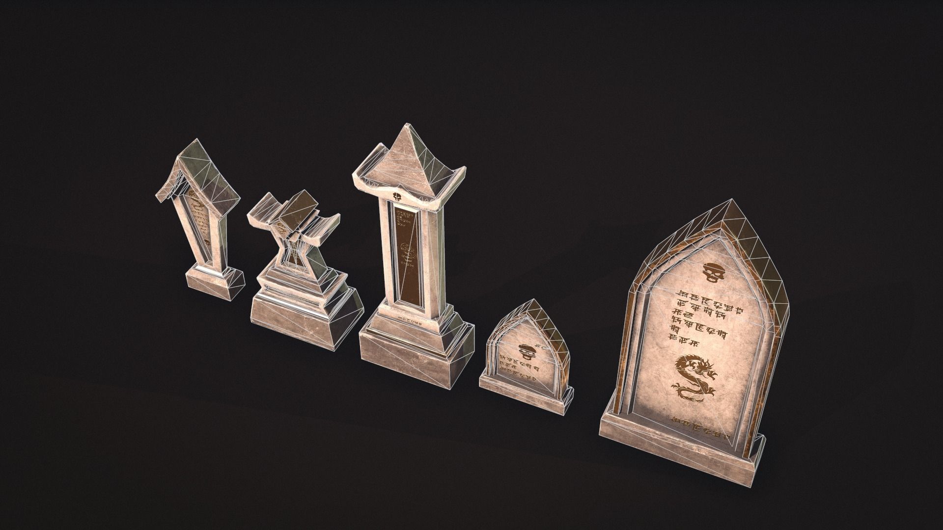 Fantasy Gravestones Low-poly Game-ready Low-poly 3D model_6