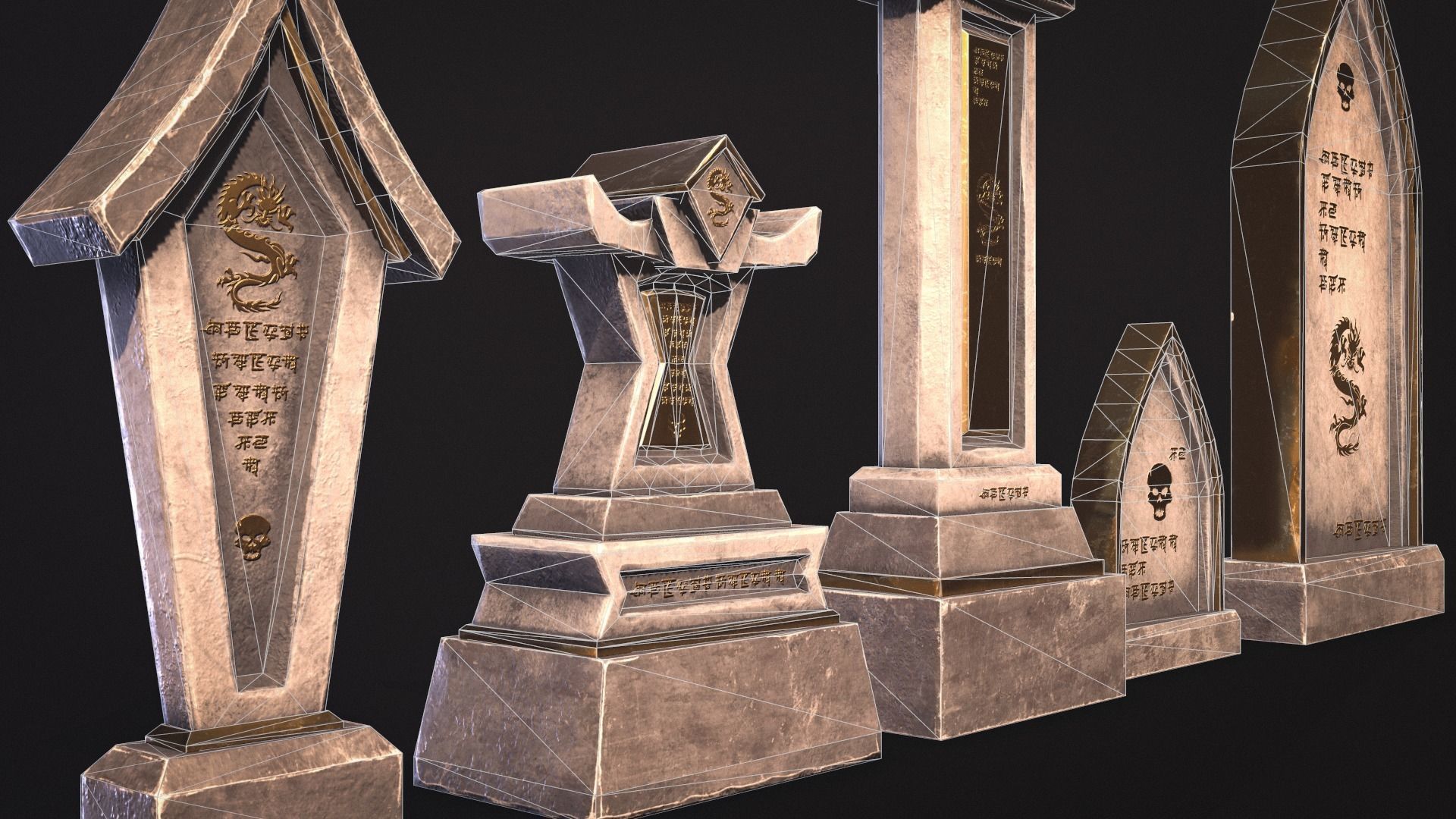 Fantasy Gravestones Low-poly Game-ready Low-poly 3D model_8