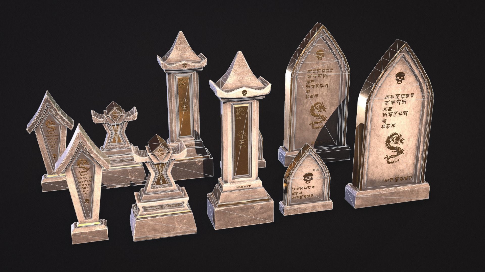 Fantasy Gravestones Low-poly Game-ready Low-poly 3D model_2