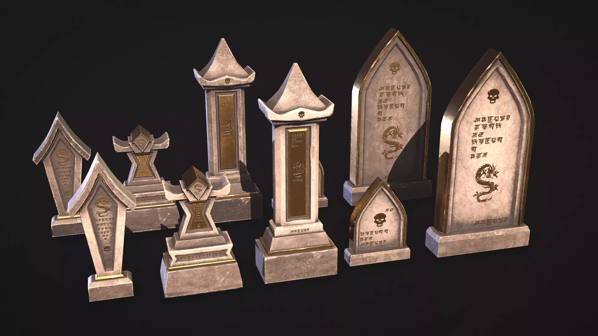 Fantasy Gravestones Low-poly Game-ready Low-poly 3D model_0