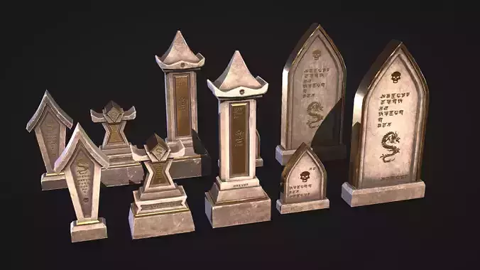 Fantasy Gravestones Low-poly Game-ready