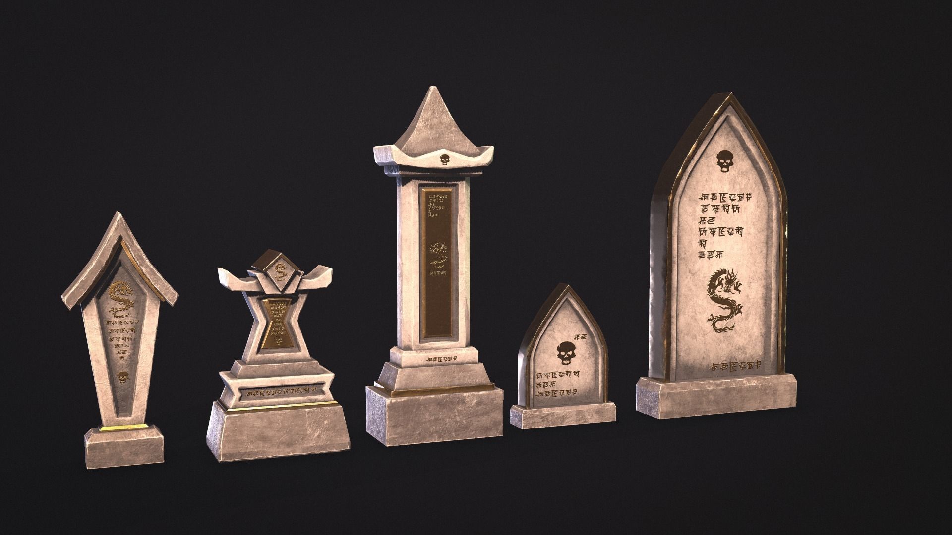 Fantasy Gravestones Low-poly Game-ready Low-poly 3D model_3