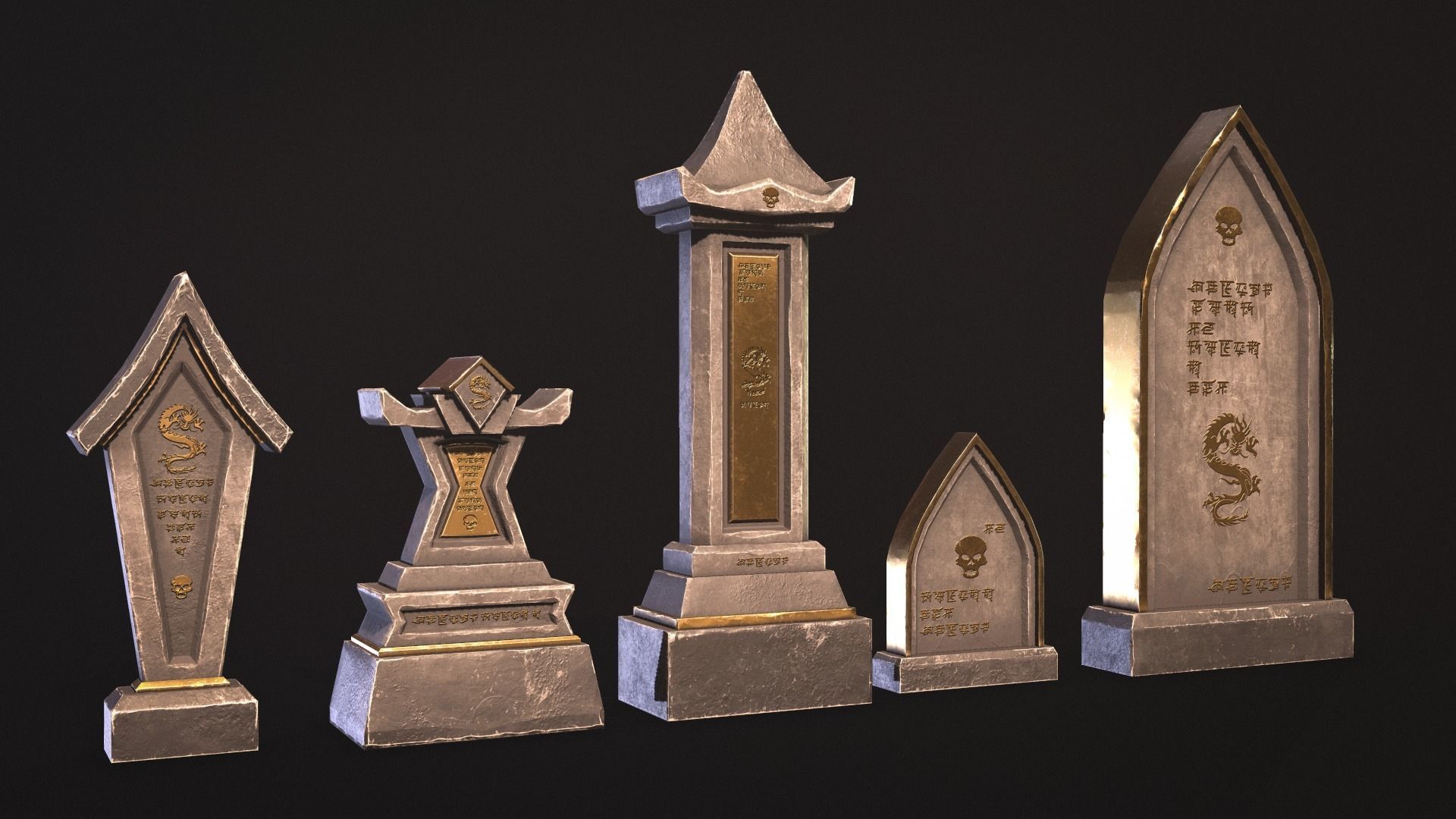 Fantasy Gravestones Low-poly Game-ready Low-poly 3D model_11