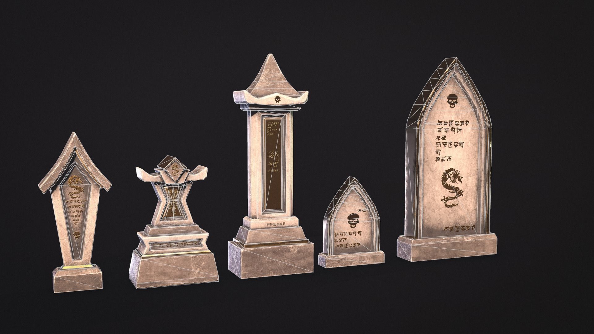 Fantasy Gravestones Low-poly Game-ready Low-poly 3D model_4