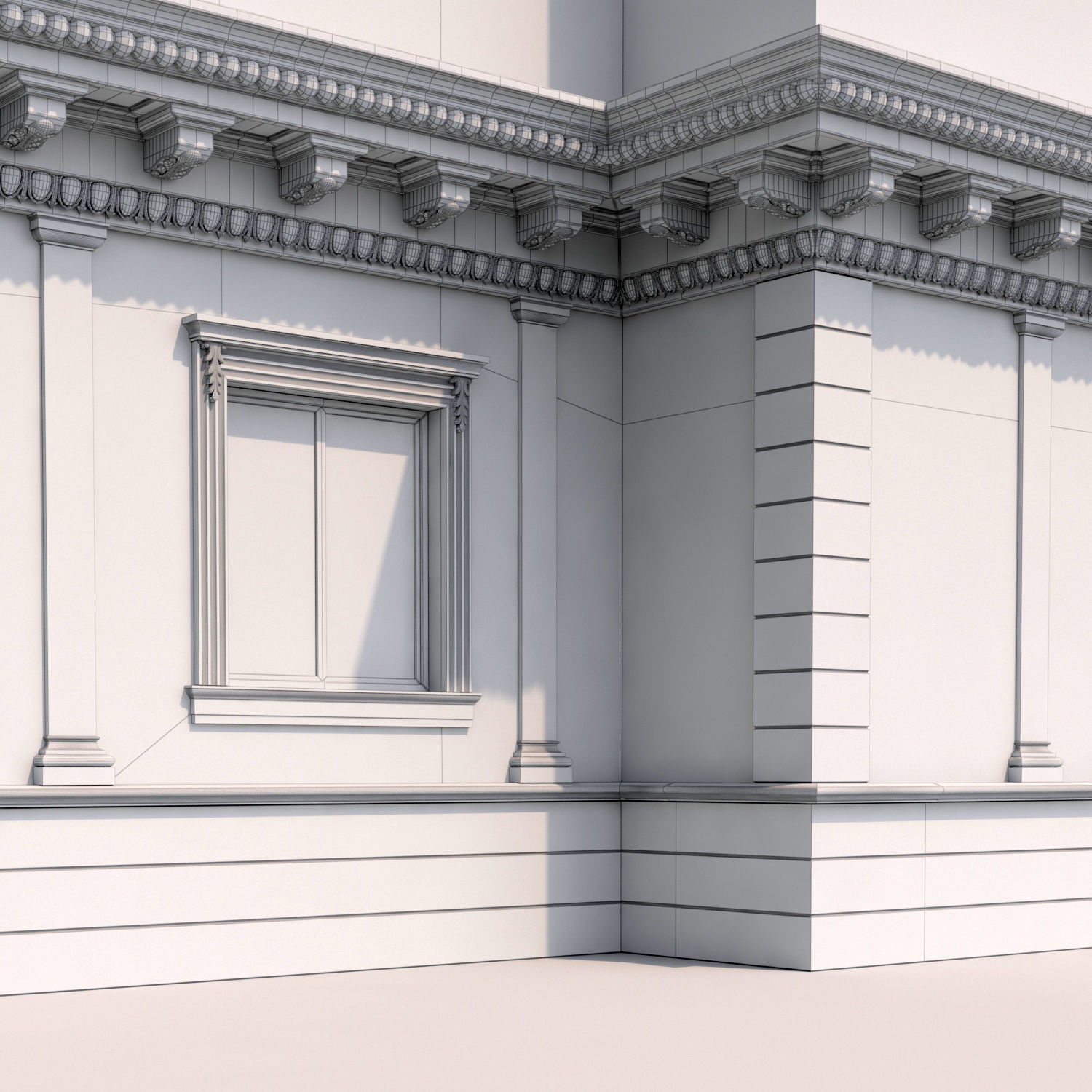 Facade classic style 3 Low-poly 3D model_1