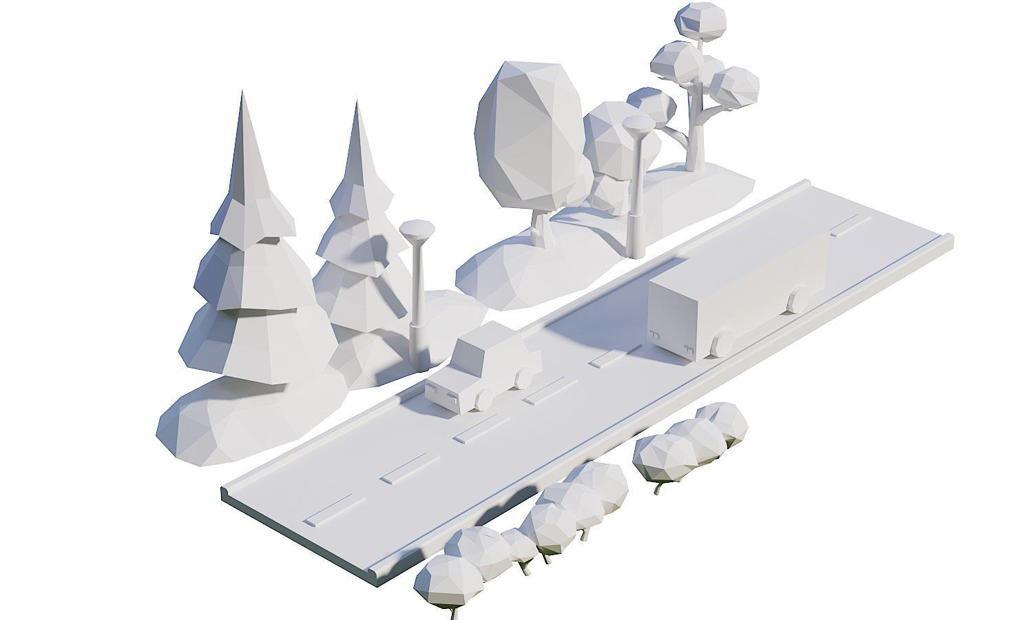 Street Set Lowpoly 3d model bus driving on road with trees Low-poly 3D model_6