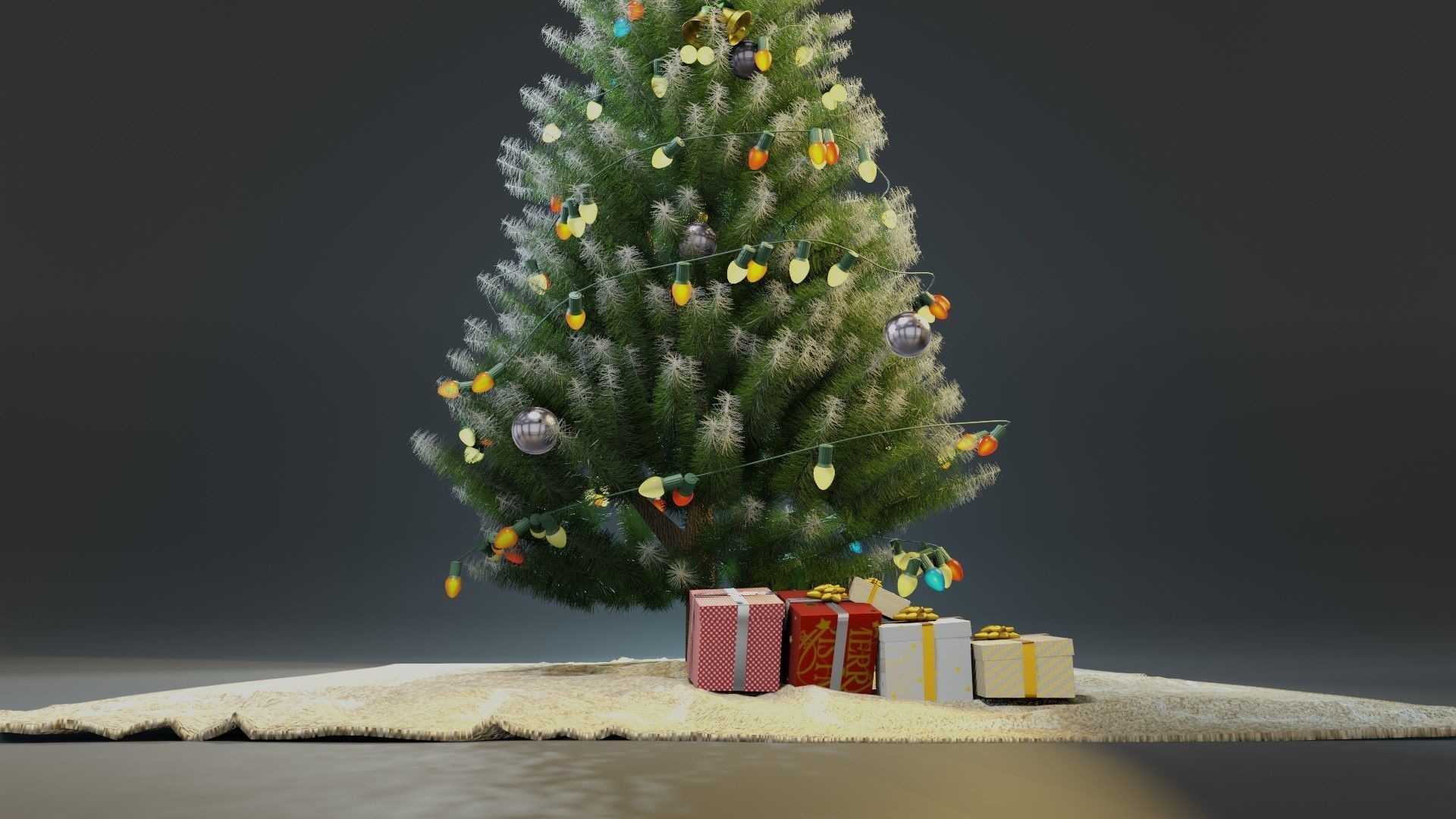 Christmas tree with decorations 3D model_1