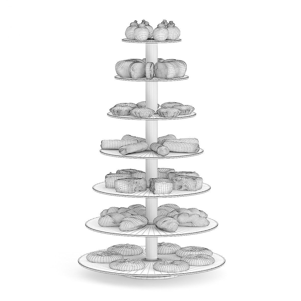 Glass Stand with Sweatrolls and Cakes 2 3D model_1