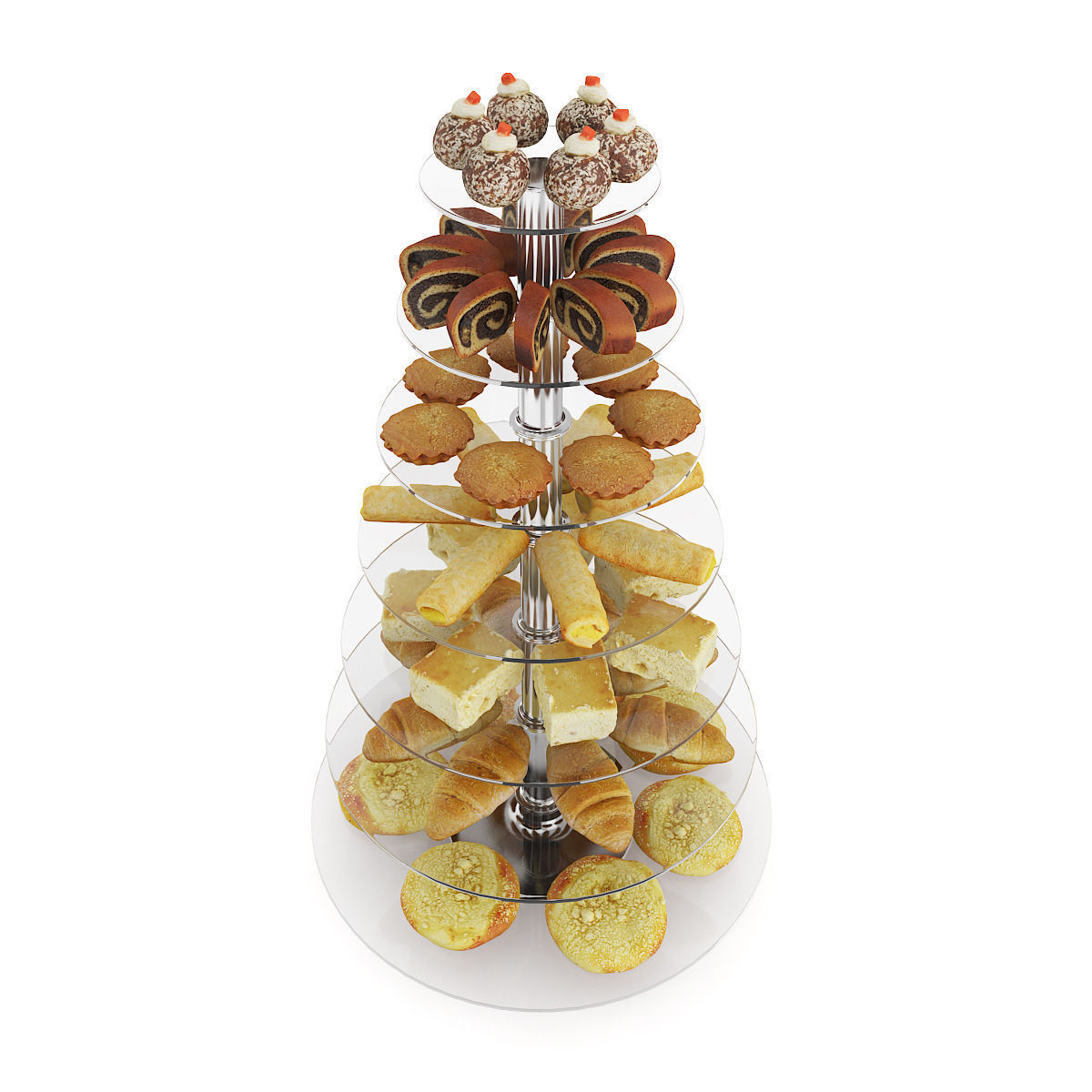 Glass Stand with Sweatrolls and Cakes 2 3D model_4