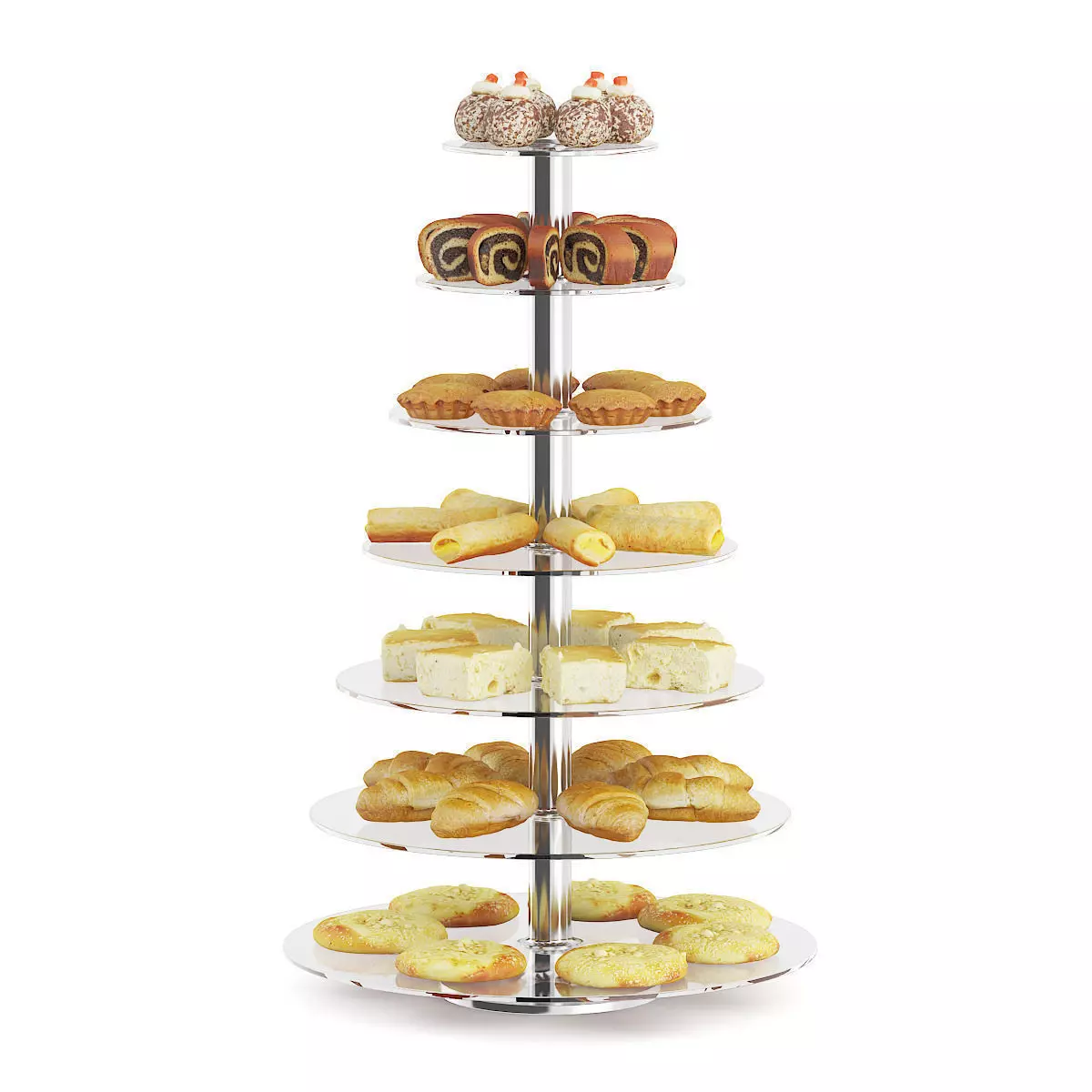 Glass Stand with Sweatrolls and Cakes 2 3D model_0