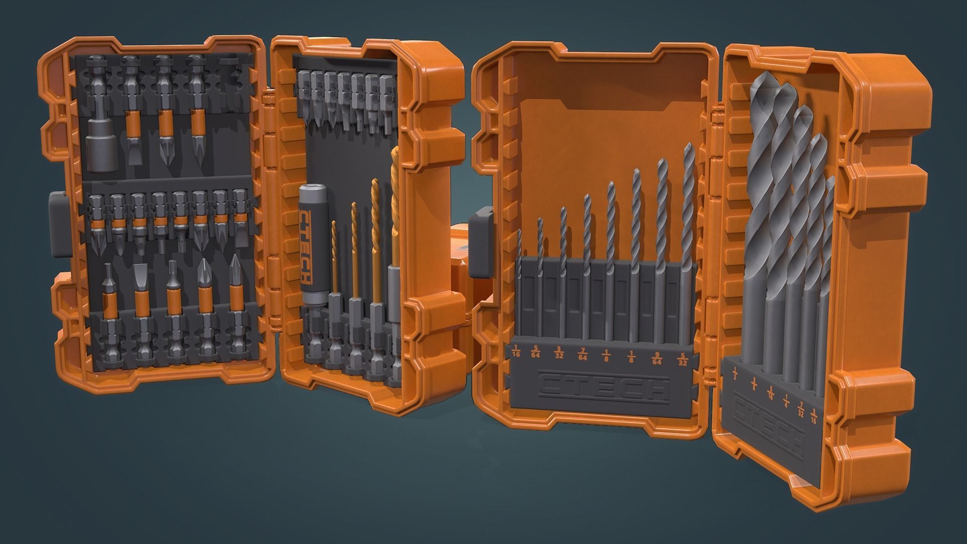 Drill Bit Set Low-poly 3D model_6