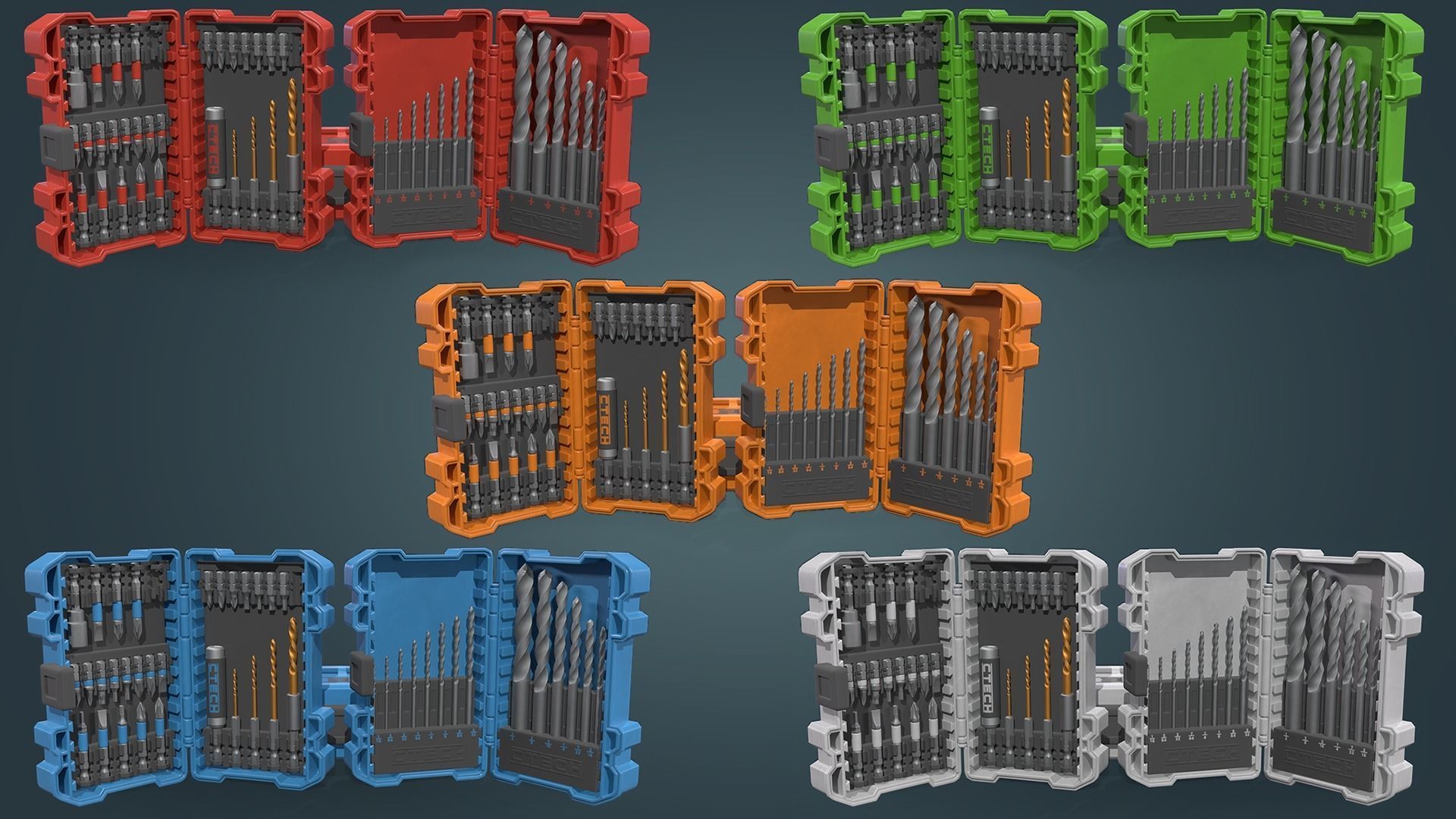 Drill Bit Set Low-poly 3D model_4