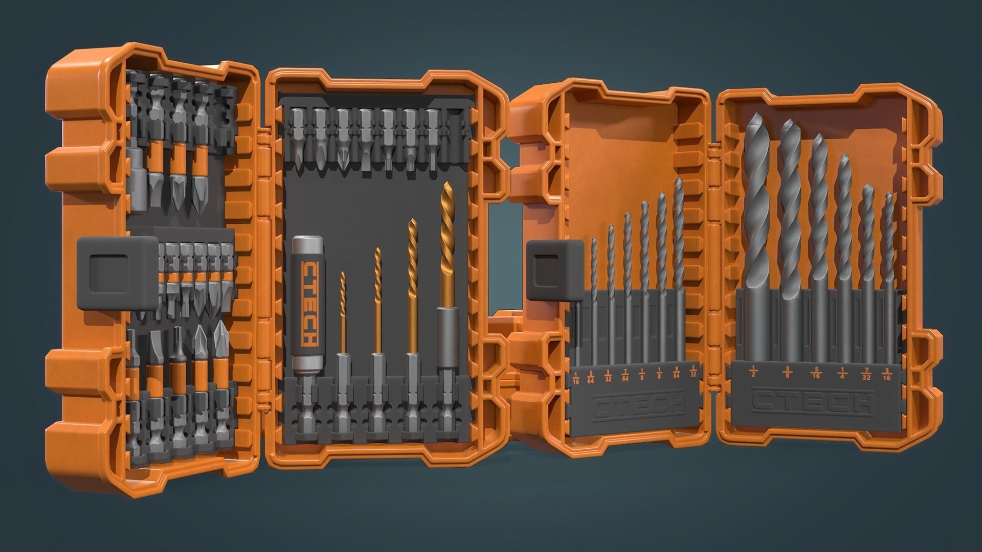 Drill Bit Set Low-poly 3D model_5