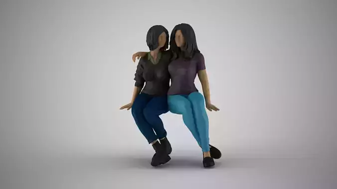 Girls Sitting on the Bench 3D print model