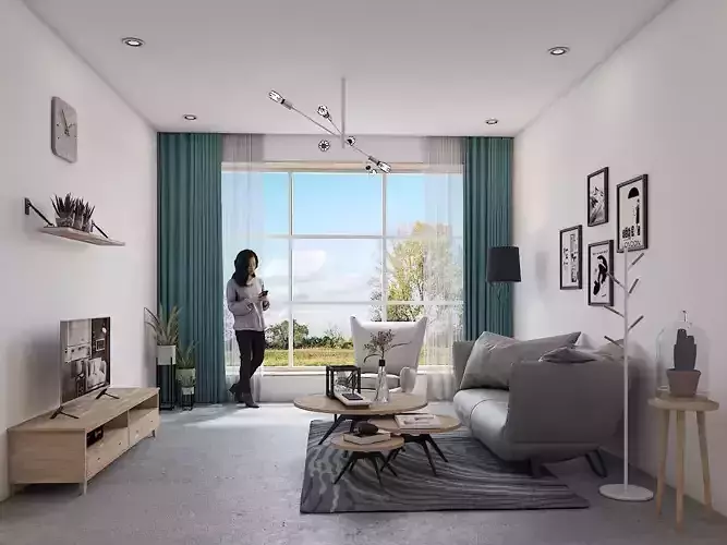 Vray - Sketchup Interior Living Room Scandinavian Full 3D scene