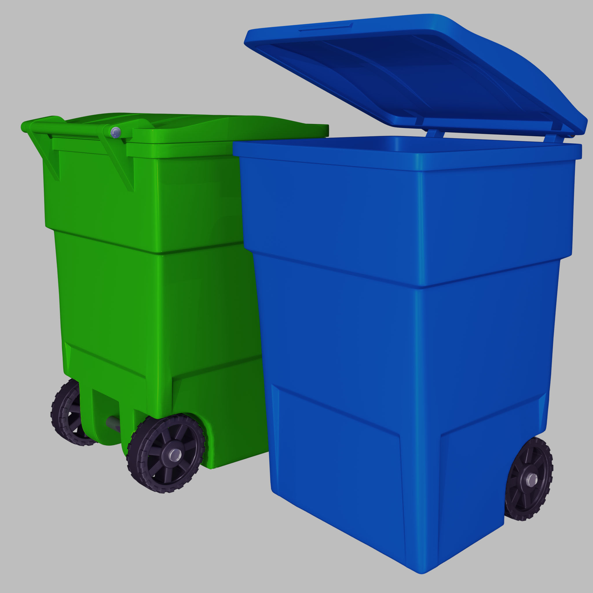 Dustbin trash can on wheels 3D model_3