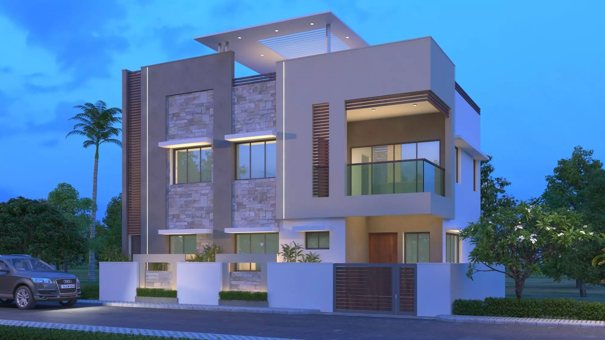 Modern Villa Night House 3D model_0