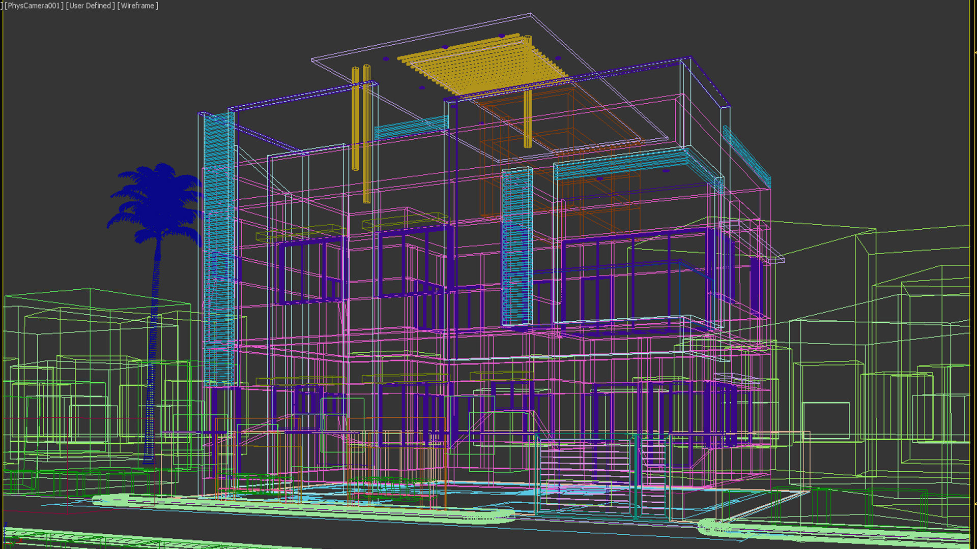 Modern Villa Night House 3D model_2