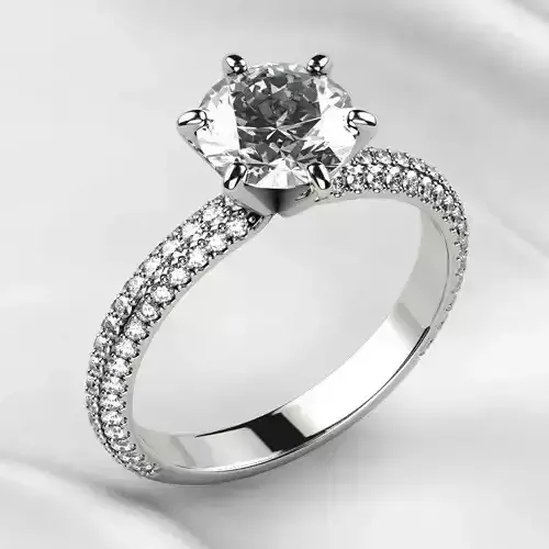 Pave Setting Gold Ring Tiffanys Style with 7mm Gemstone 3D print model