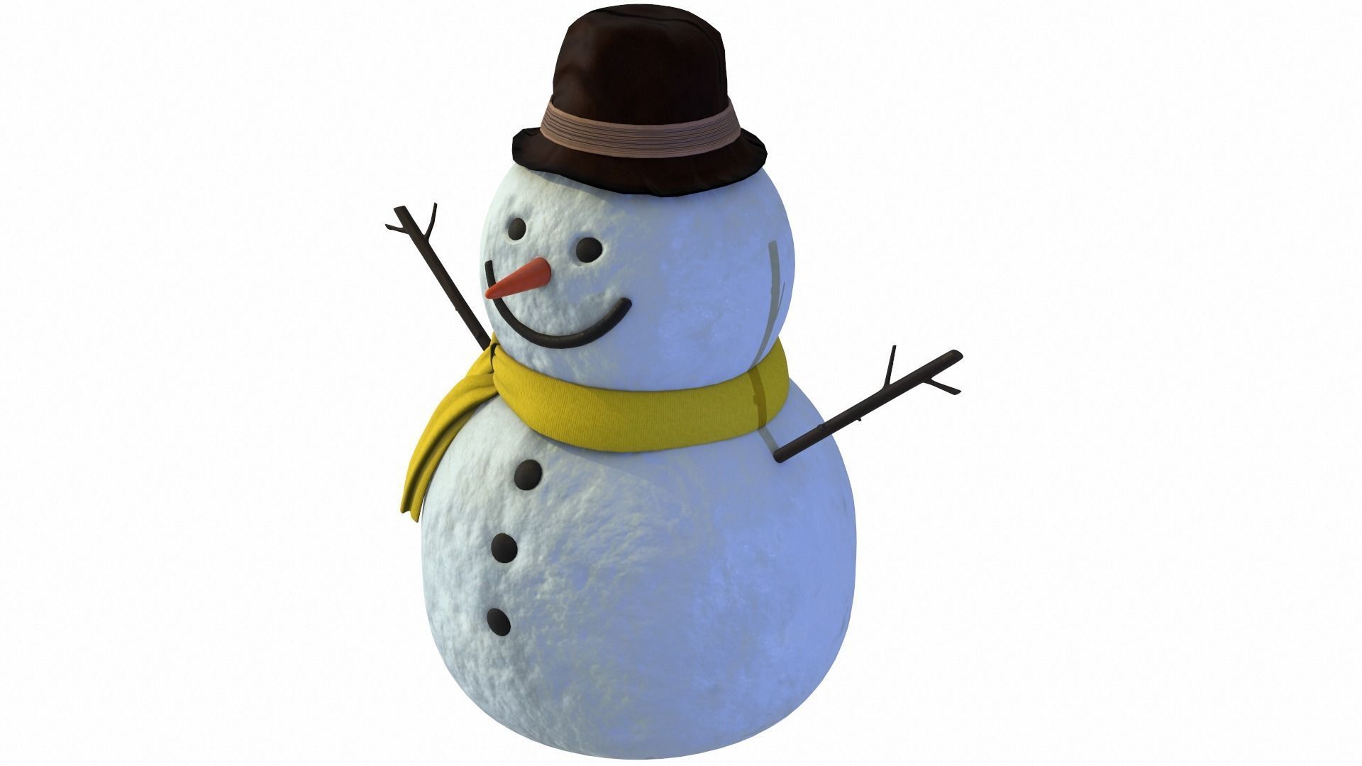 Snowman wearing scarf and hat 3D model_2