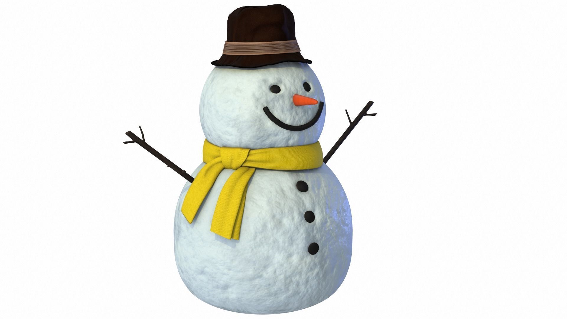 Snowman wearing scarf and hat 3D model_1