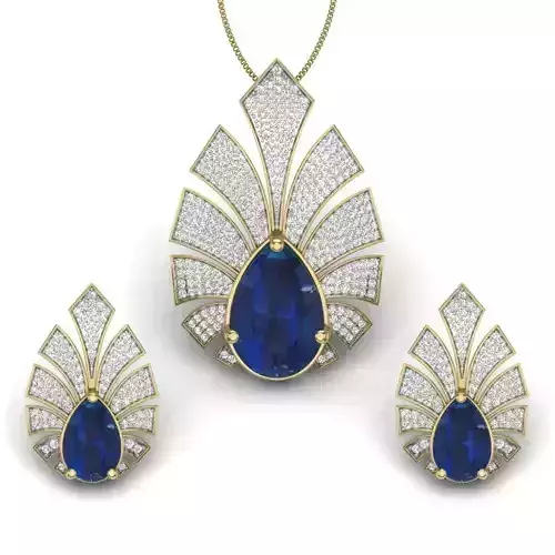 Women pendant-earrings set 3dm render detail