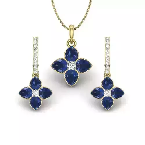 Women pendant-earrings set 3dm render detail
