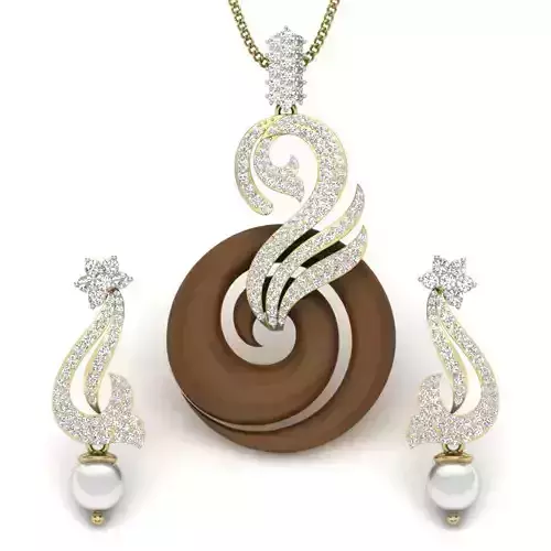 Women pendant-earrings set 3dm render detail