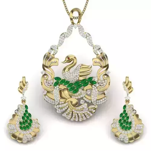 Women pendant-earrings set 3dm render detail