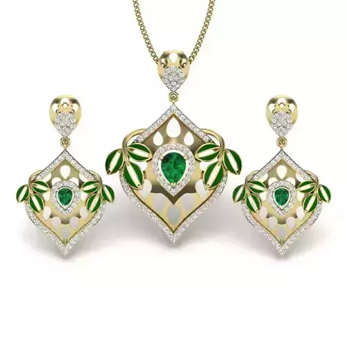 Women pendant-earrings set 3dm render detail