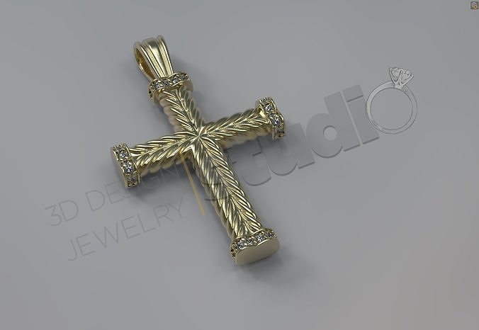High luxury unique rope cross with gems 3d design 3D print model