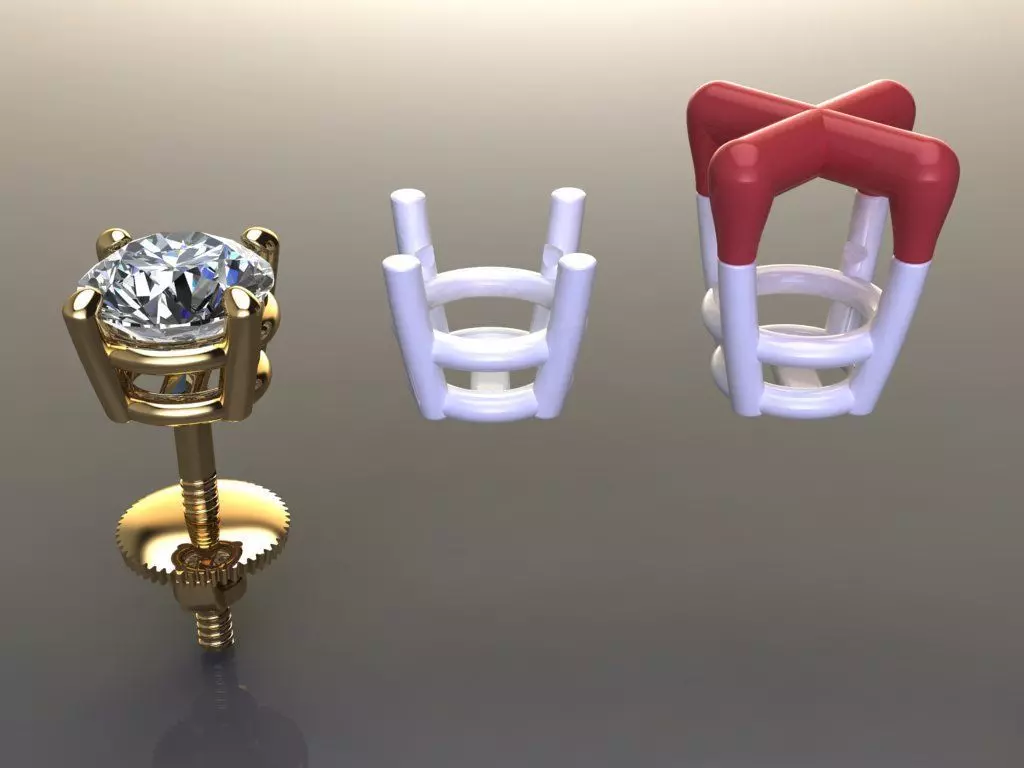 4-Prong Solitaire Earring 4mm50 3D print model_0