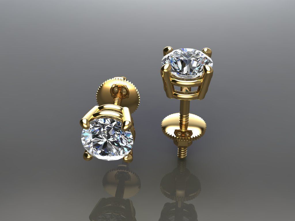 4-Prong Solitaire Earring 4mm50 3D print model_2