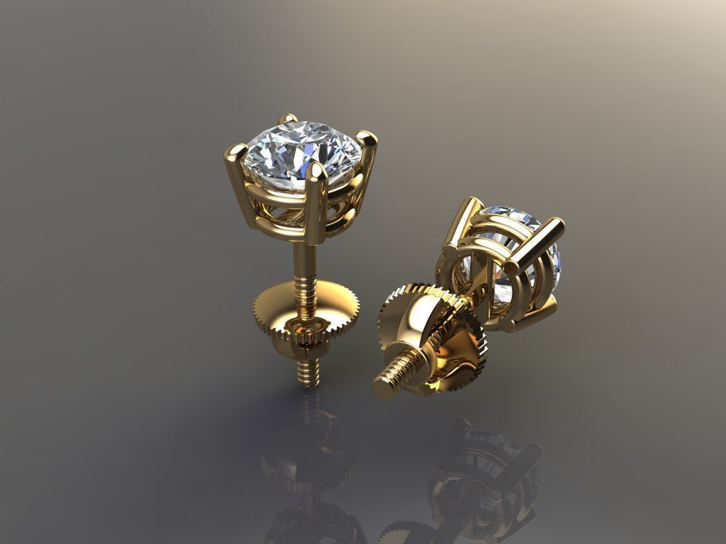 4-Prong Solitaire Earring 4mm50 3D print model_1