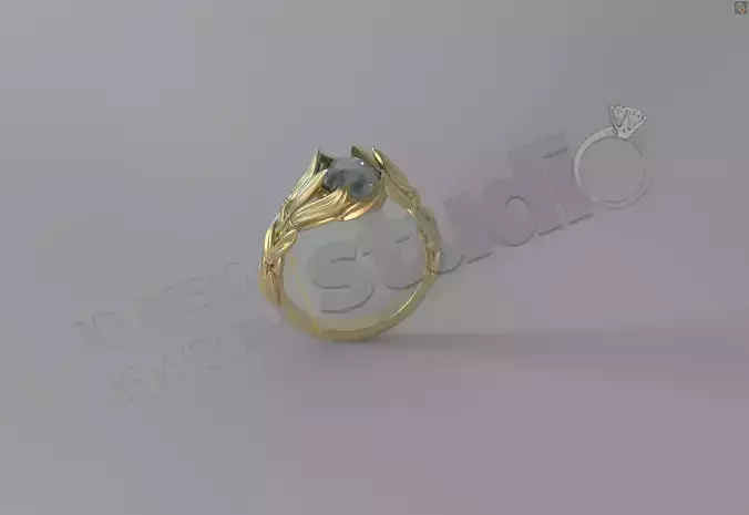 Luxury unique solitaire ring with art design in feather 3d model