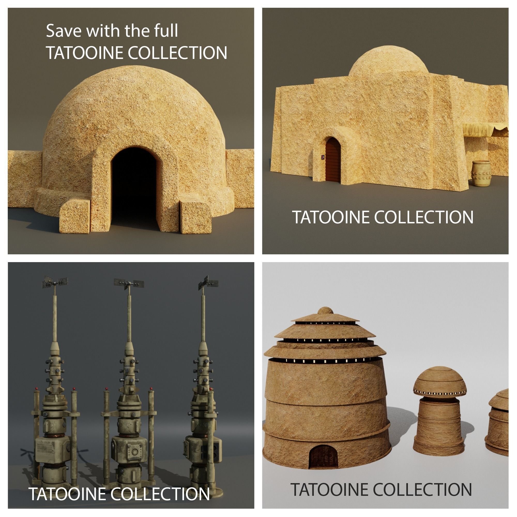 Tatooine Dwelling Hut Low-poly 3D model_6