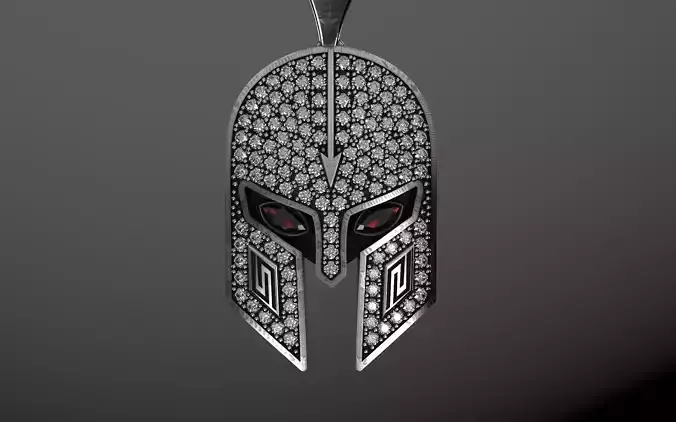 Sparta Helmet pendant necklace  w diamonds