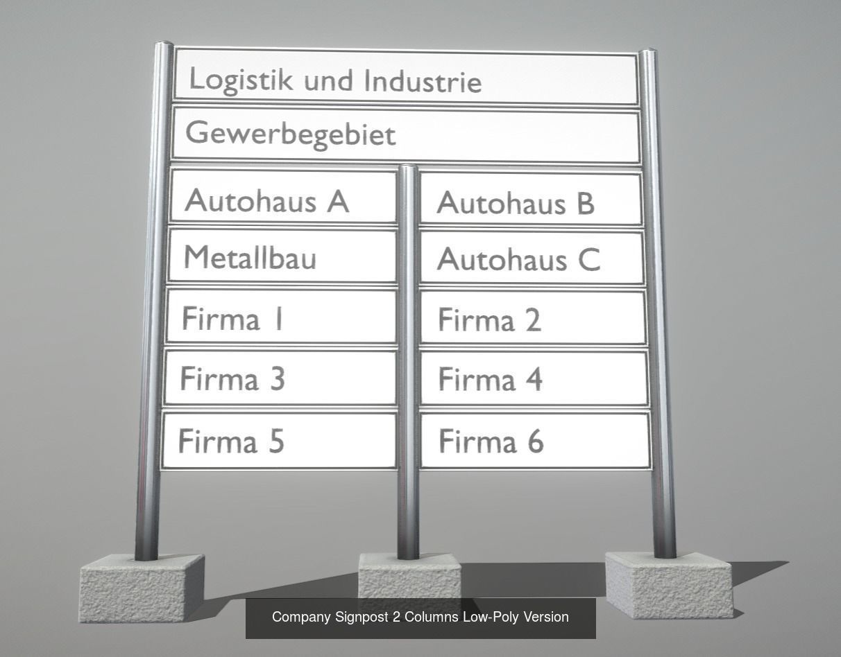 Company Signpost 2 Columns High and Low-Poly 3D Model Collection_2