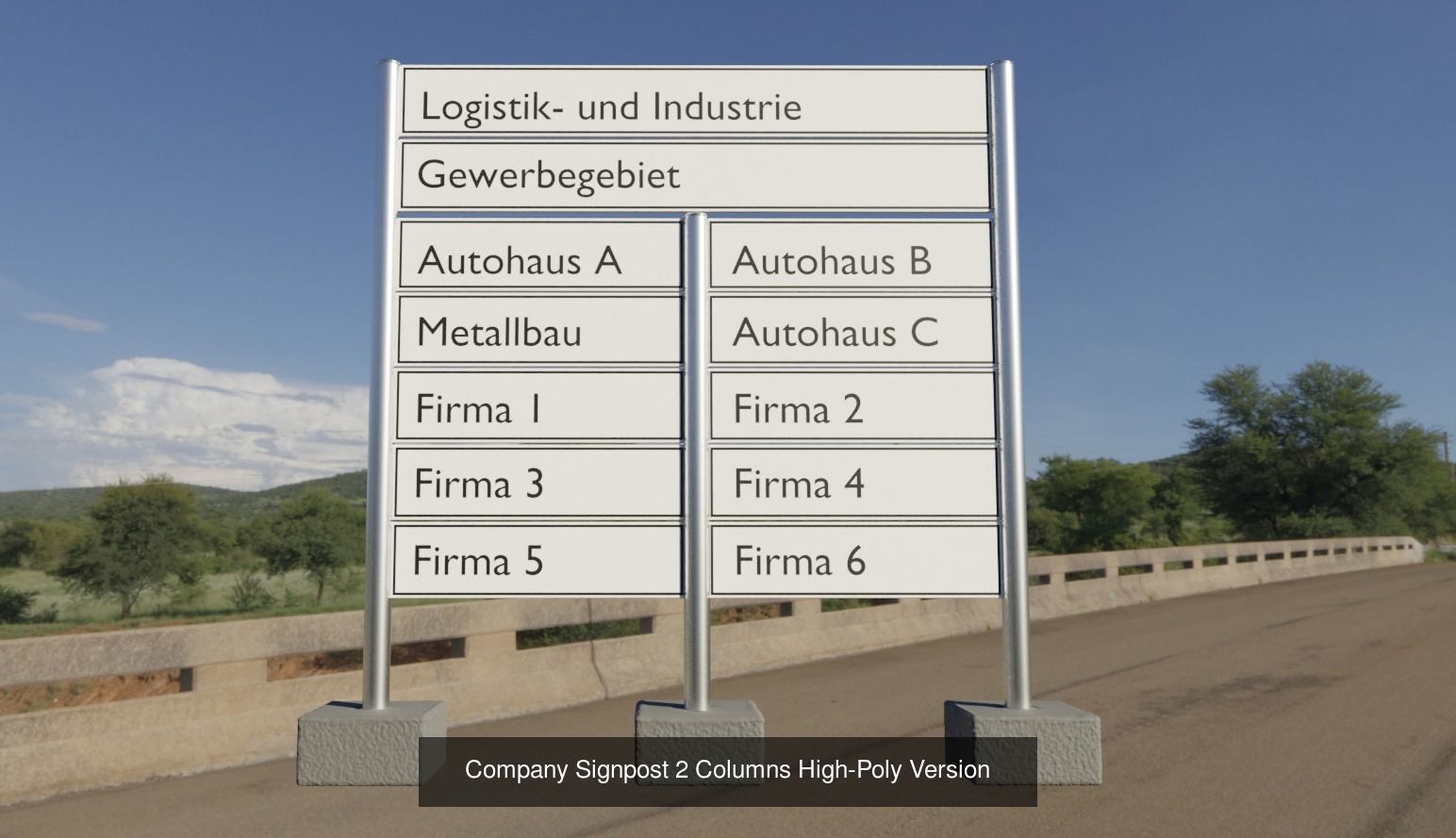 Company Signpost 2 Columns High and Low-Poly 3D Model Collection_1
