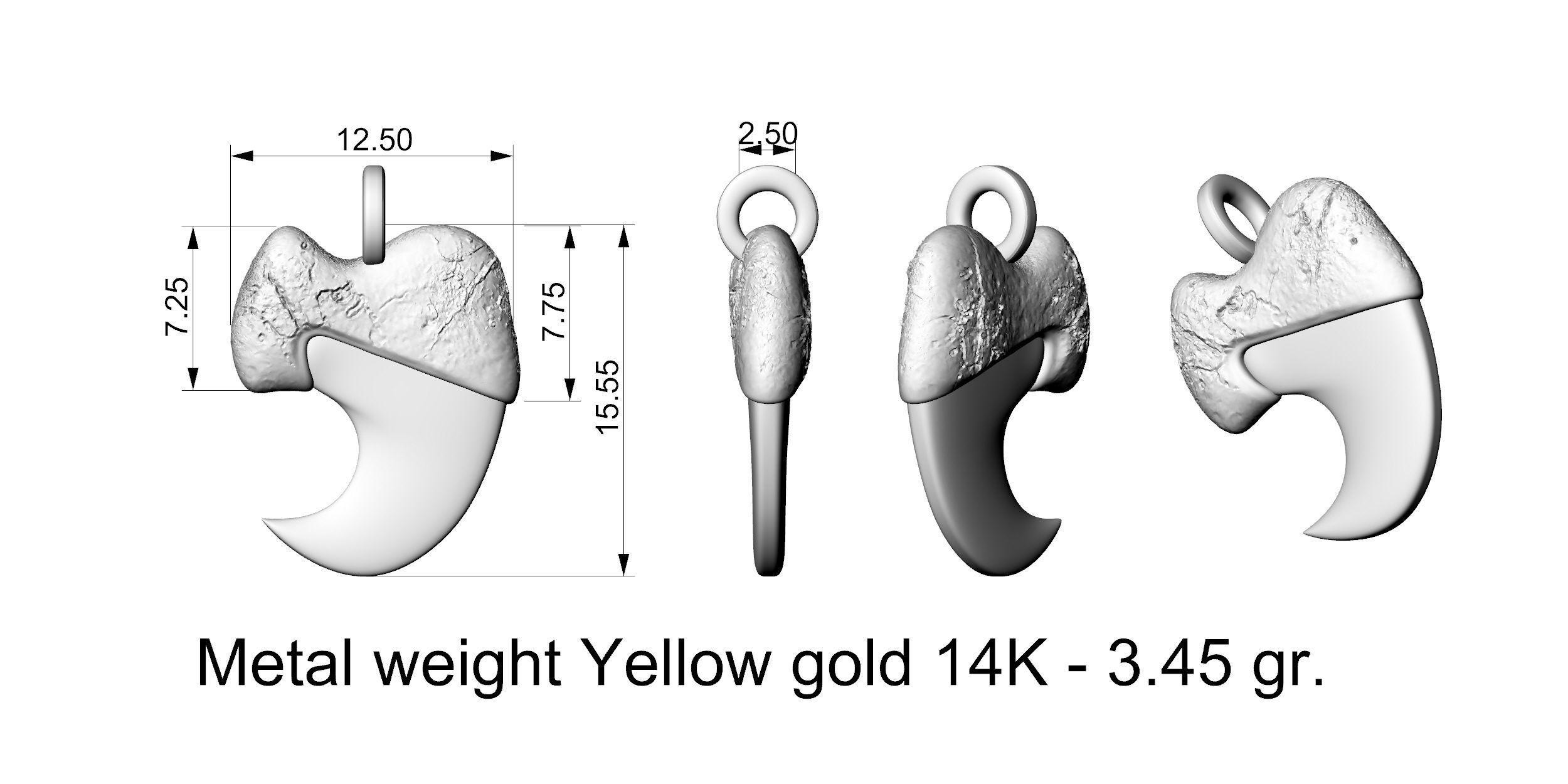Cat Claw Pendant 3D print model_3