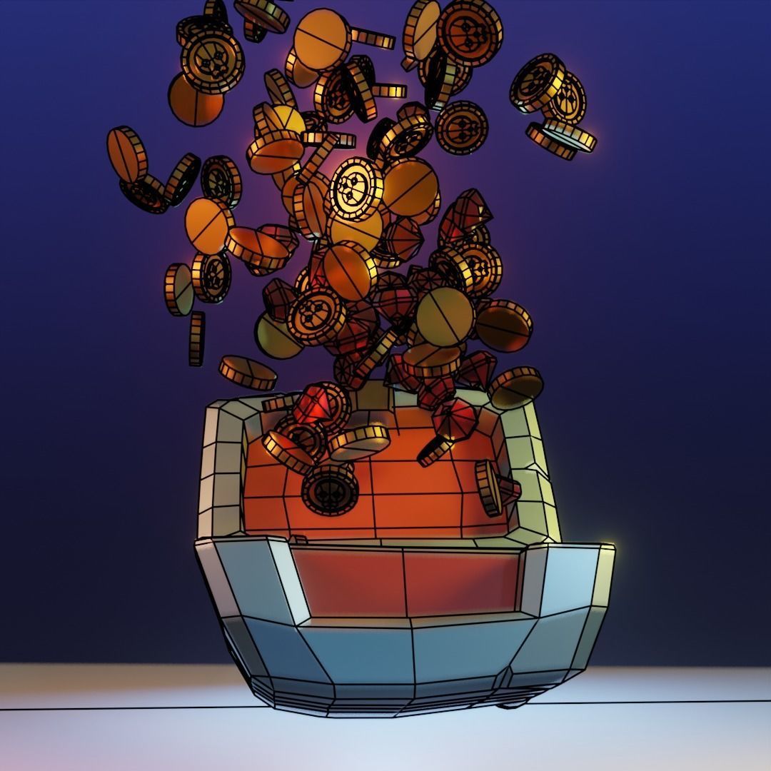 Low Poly Treasure Chest Coin Explosion animation Low-poly 3D model_6