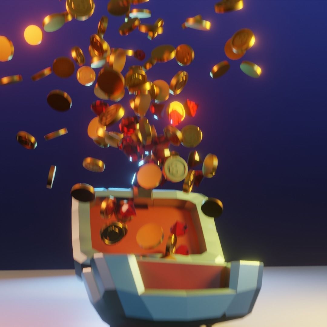 Low Poly Treasure Chest Coin Explosion animation Low-poly 3D model_12